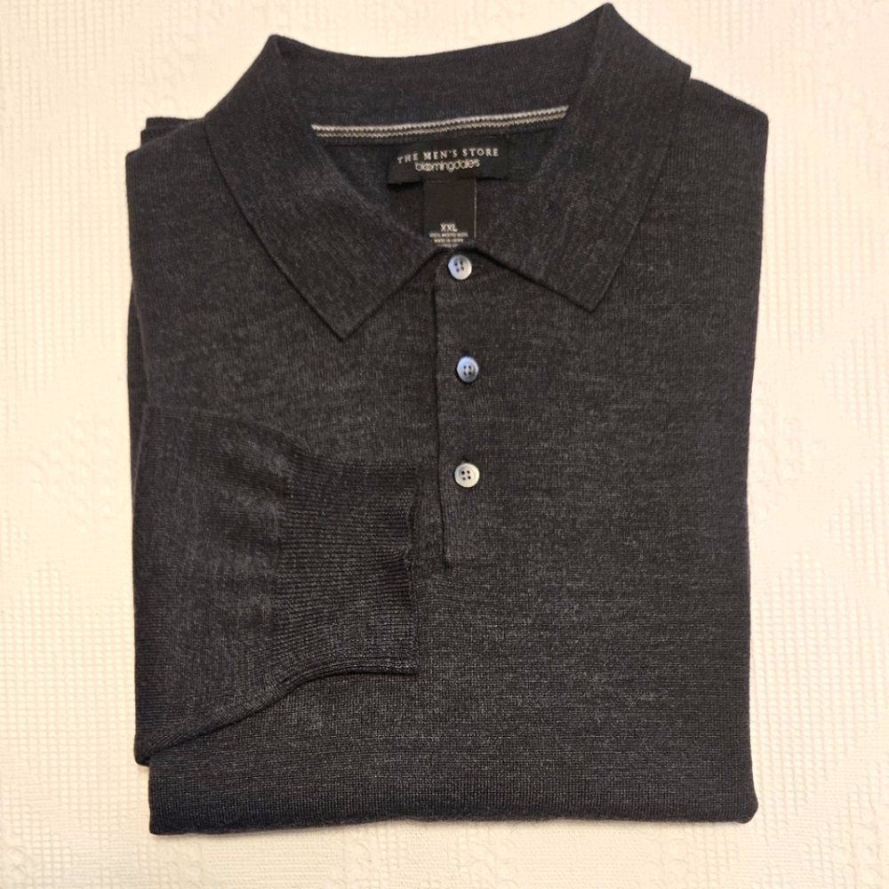 EUC Bloomingdale's Mens Polo Style Merino Wool Sweater - Carcoal XXL